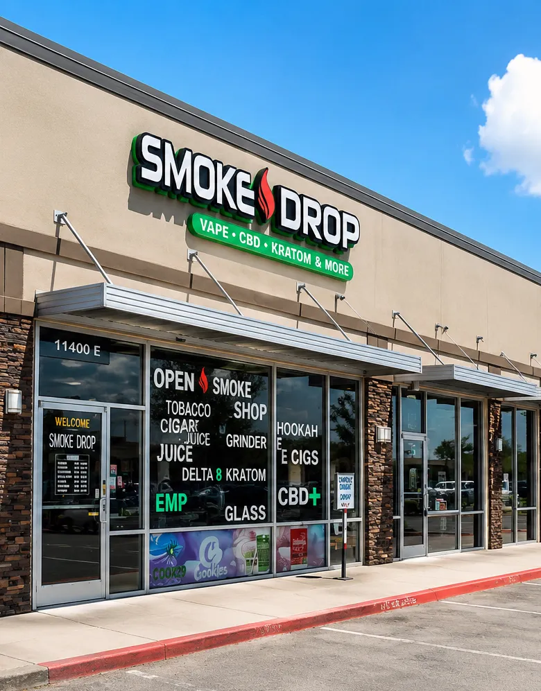 Smoke Drop storefront at 11400 Gulf Fwy Suite E, Houston, in daylight