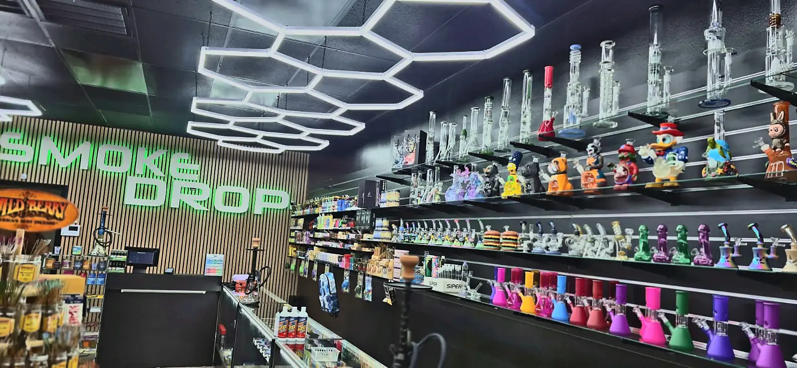 Glass pipes at Smoke Drop's 24-hour Houston store