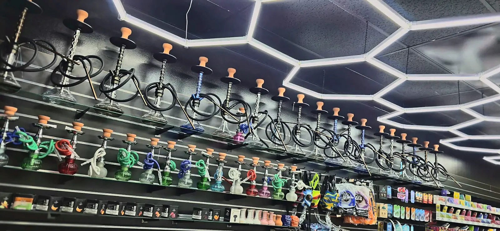 Hookah supplies at Smoke Drop's 24-hour Hobby-area store
