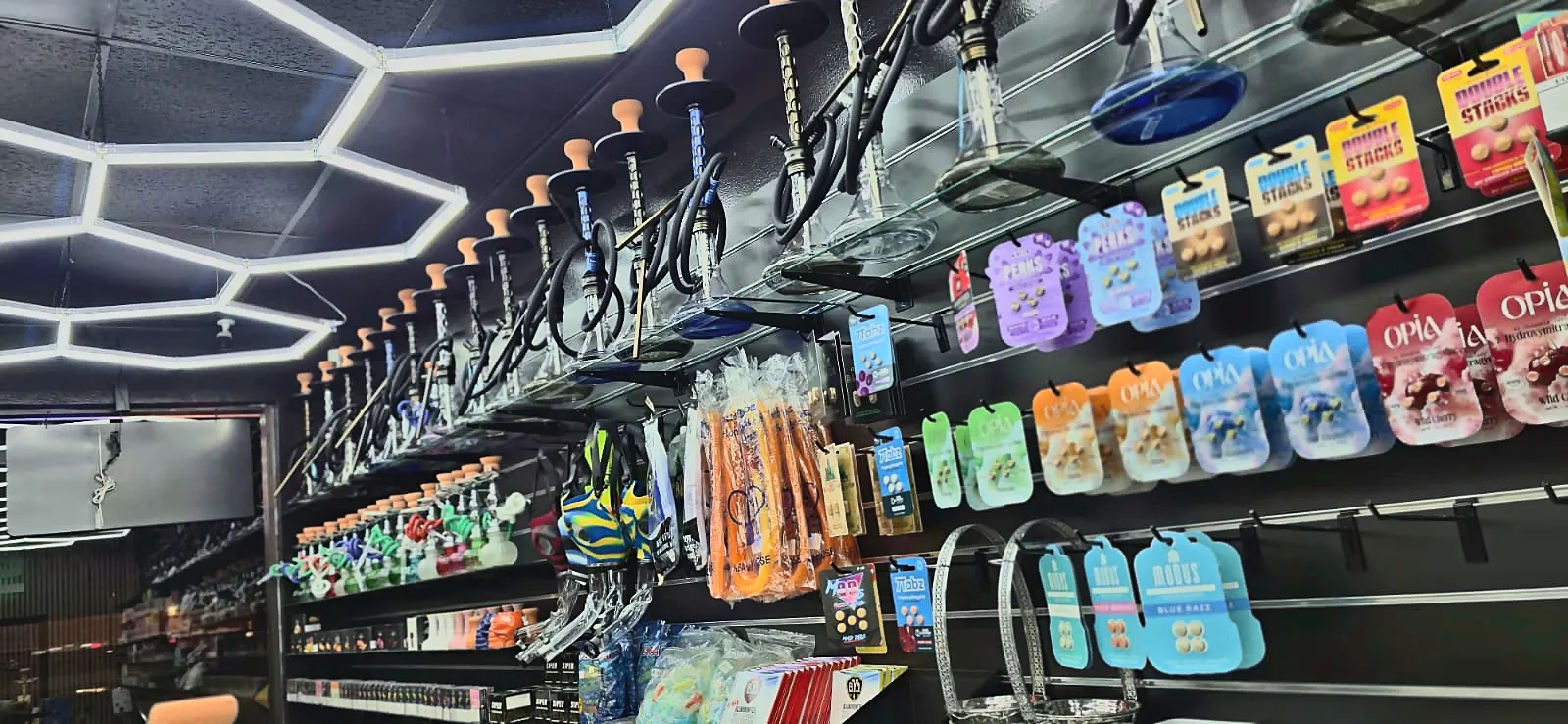Nicotine pouch display at Smoke Drop's 24-hour Houston store
