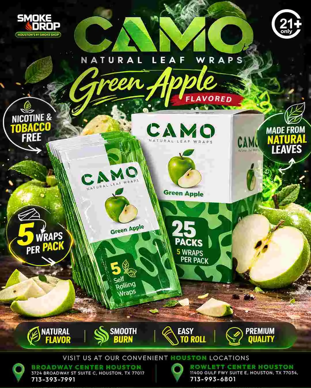 Camo natural leaf wraps green apple Houston