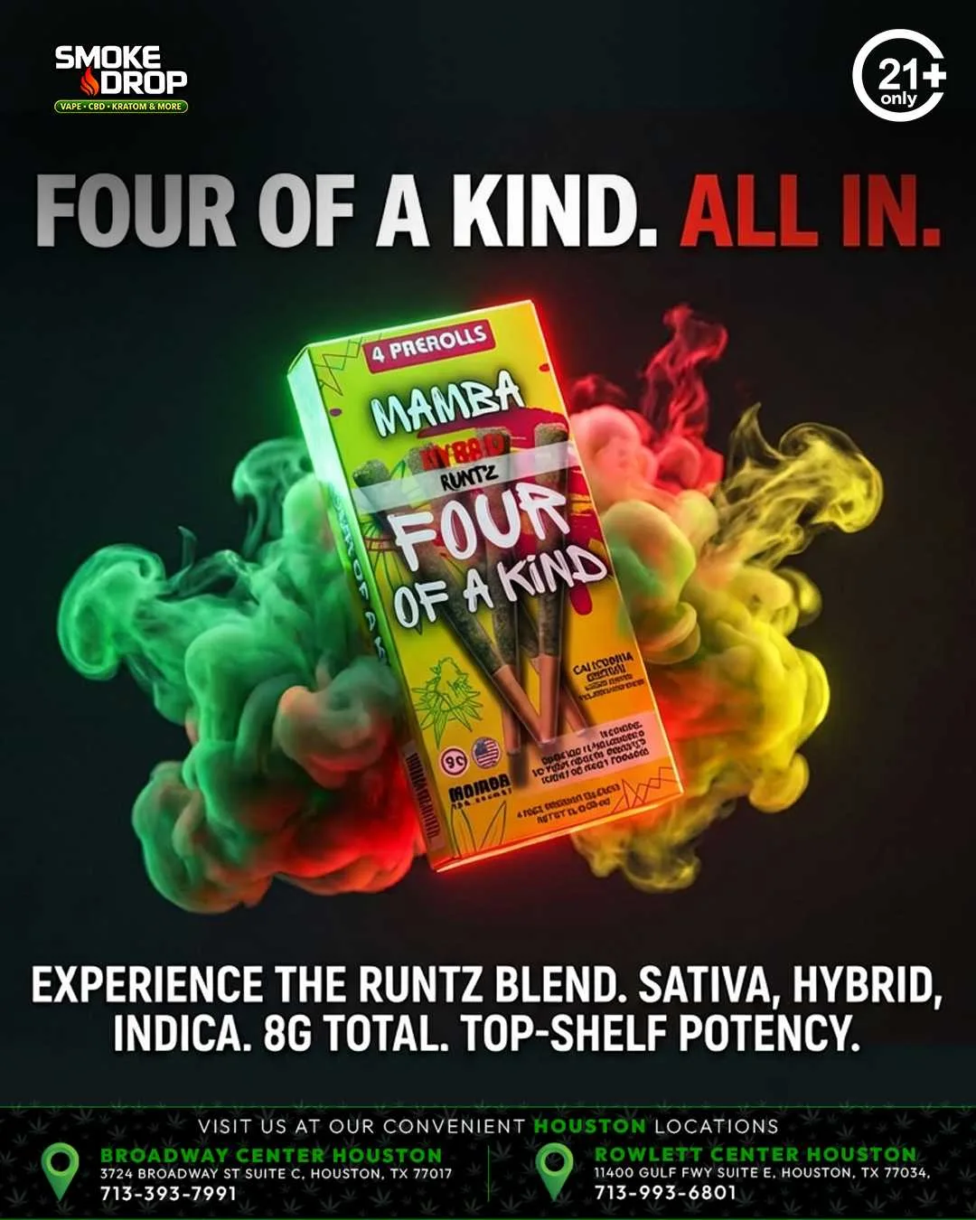 Mamba Hybrid Runtz Four of a Kind prerolls Houston