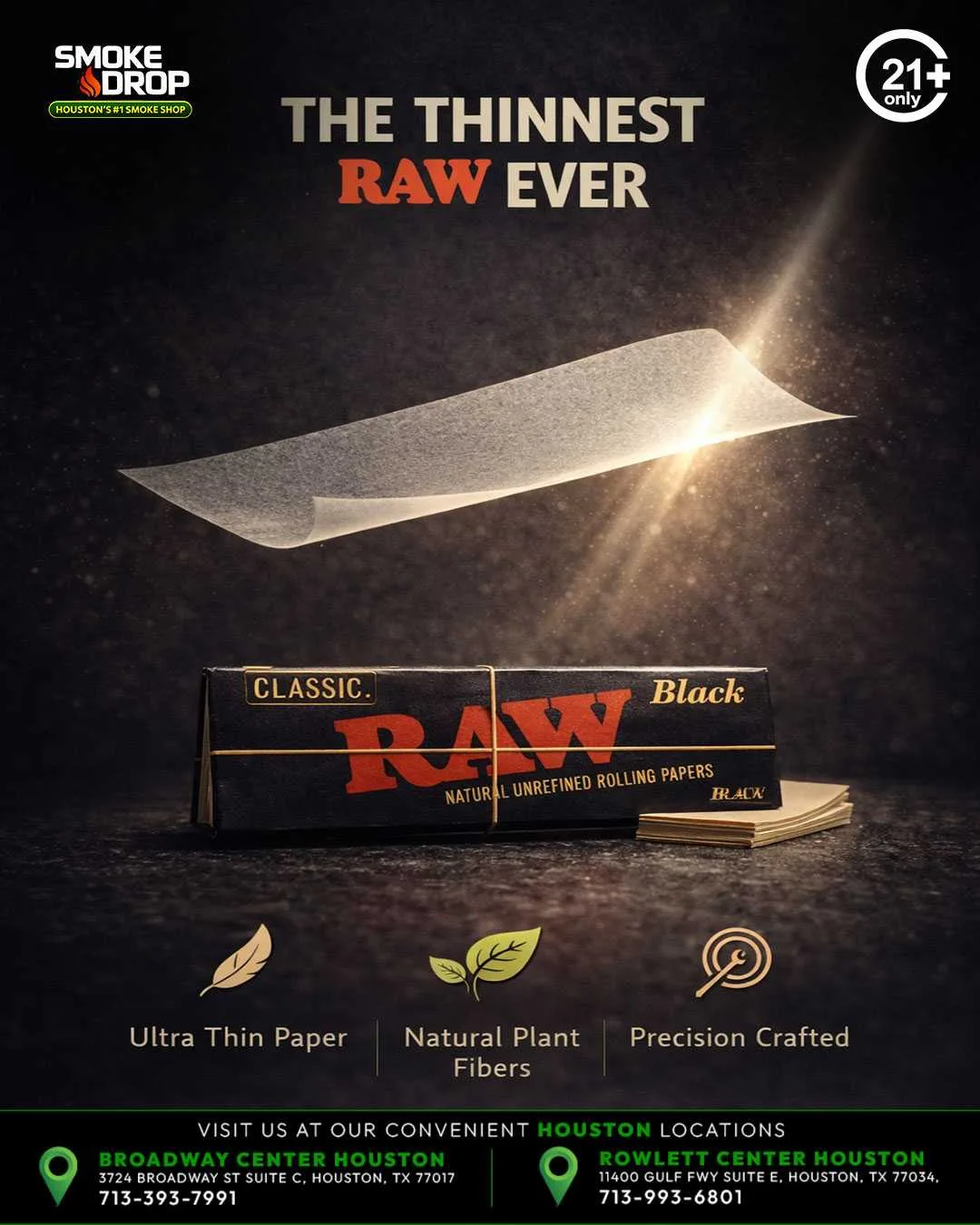 RAW Black ultra thin rolling papers Houston