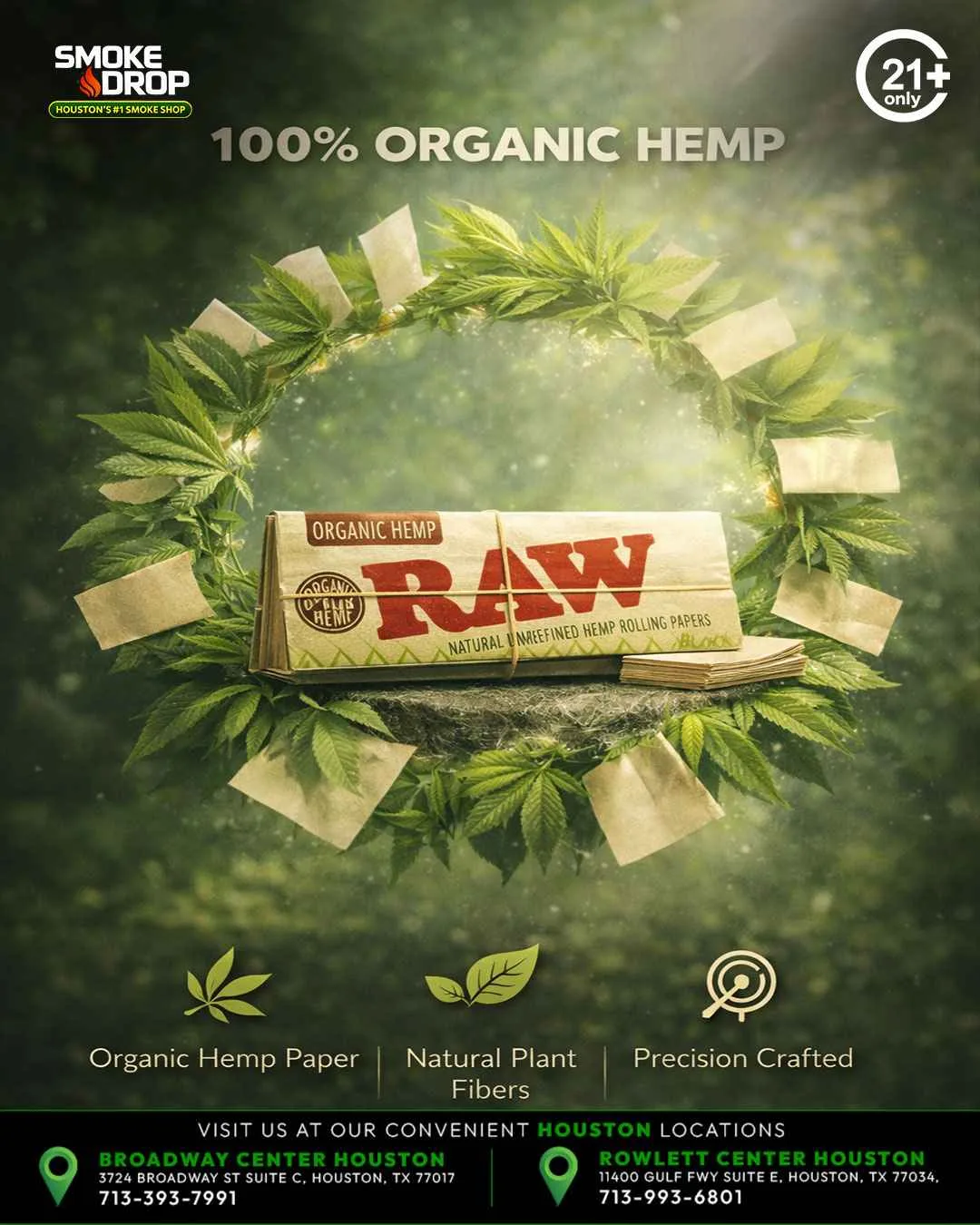 RAW organic hemp rolling papers Houston